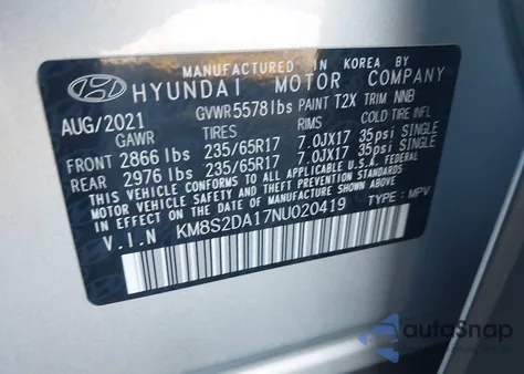 2022 Hyundai Santa Fe Hybrid Blue from USA, damaged, VIN KM8S2DA17NU020419